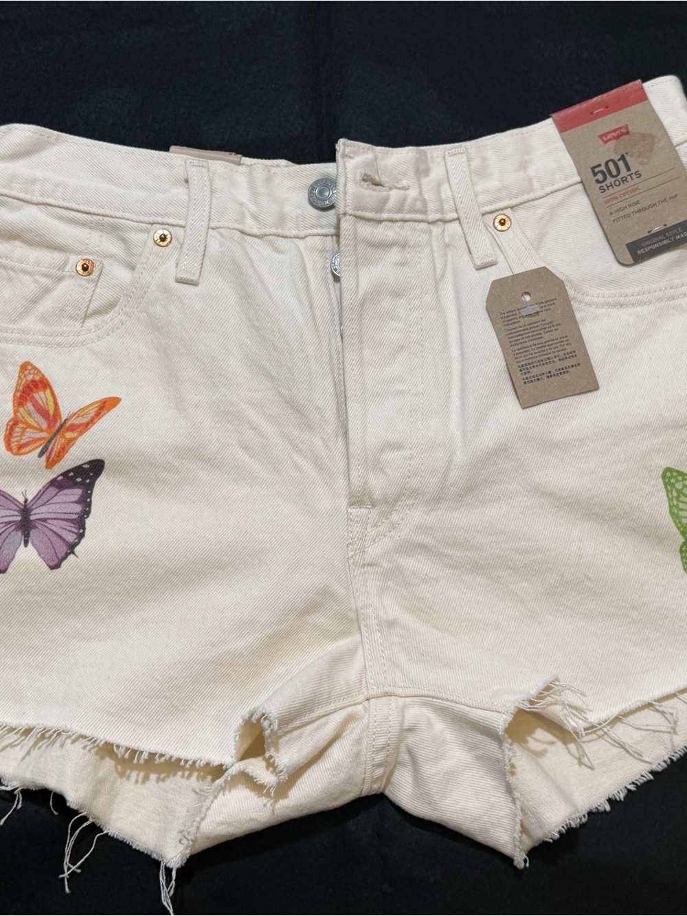 Levi's Cream Denim Shorts with Colorful Butterfly Prints